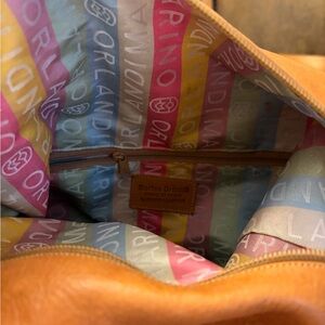 Marino Orlandi Tan Leather Tote with Pastel Striped Interior